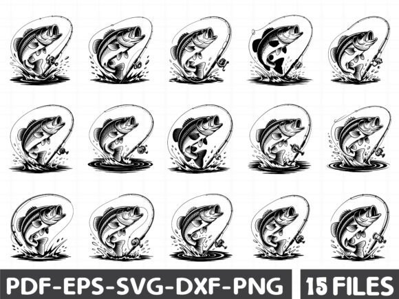 Bass Fishing SVG Graphics & Illustrations