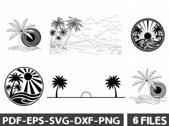Beach Palm Trees Sunset Silhouette Graphics