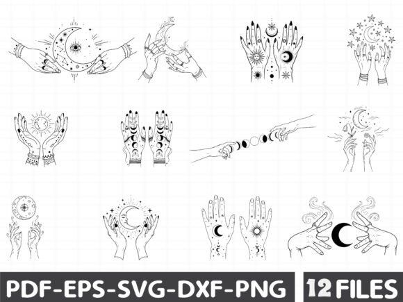 Boho Witch Hands And Mystical Moon Graphics