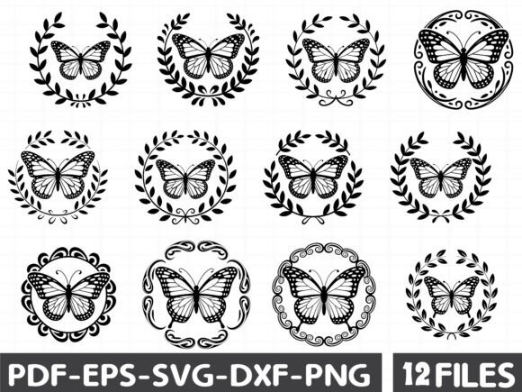 Butterfly Laurel Wreath Set Graphics for Handmade Business