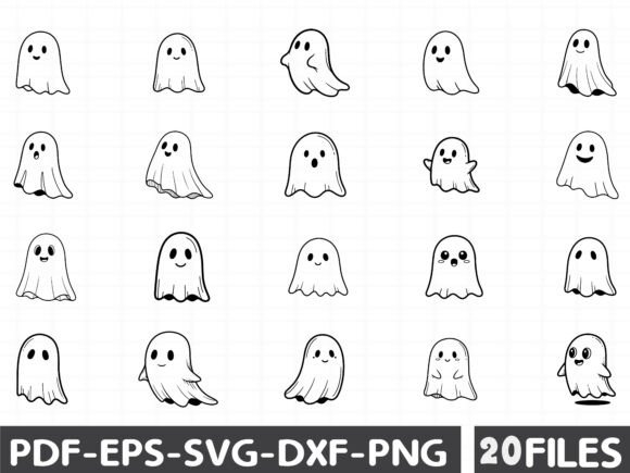 Cute Line Art Doodle Ghost Graphics for Crafting