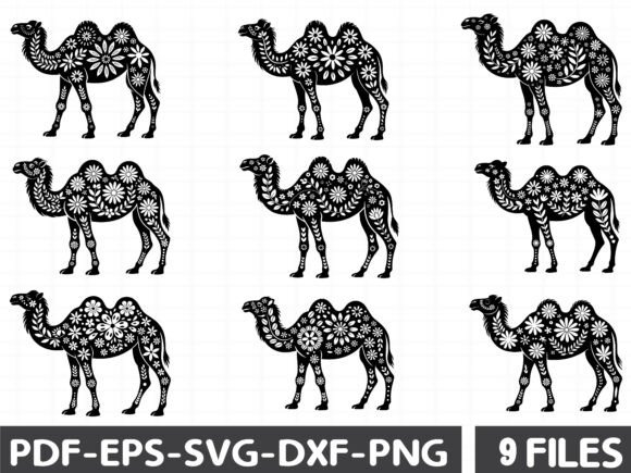 Floral Camel Stencil: Graphics & Illustrations for Local Branding