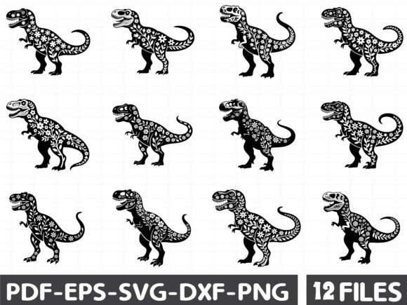 Floral T Rex Dinosaur Stencil SVG for Crafters