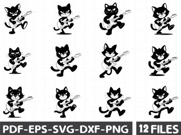 Rock Cat Playing Guitar Graphics for Digital Sellers