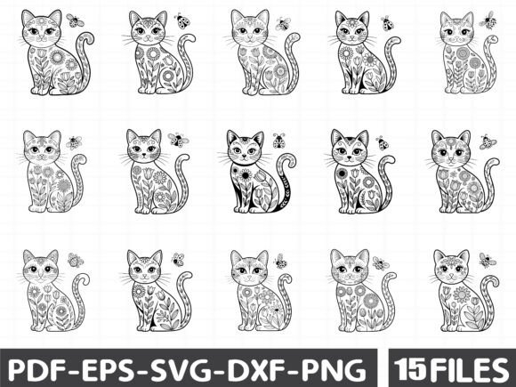 Spring Floral Cat Graphics for Editorial and Web Design
