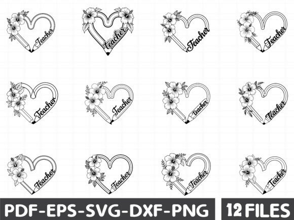 Teacher SVG, Floral Heart Graphics & Illustrations