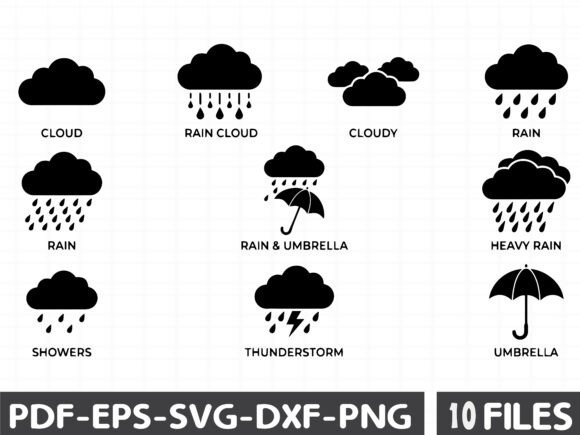 Umbrella Silhouette Weather Icon Set Graphics for Local Business Branding