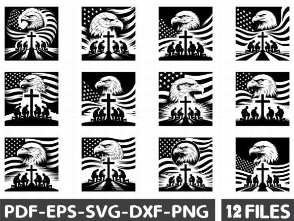 US Eagle Soldier Kneeling Graphics for Memorial Day
